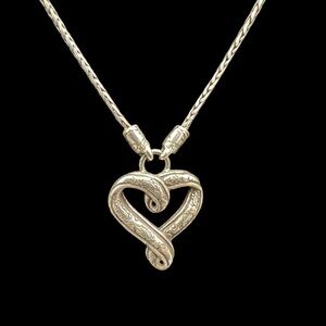 Vintage Brighton Silver Open Scroll Heart Pendant Necklace 16”- 18.75”